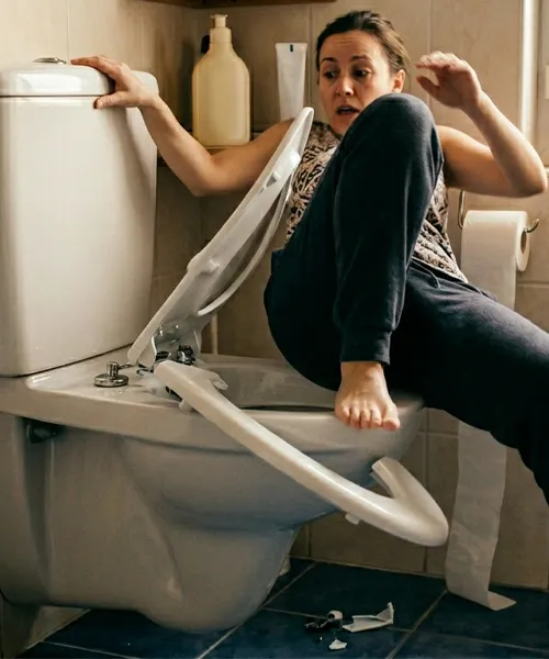 chute lunette de toilette mal fixée