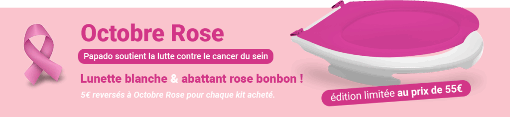 Octobre Rose lunette blanche et abattant rose bonbon